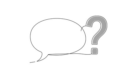 Fototapete - Simple line drawing of speech bubble and question mark, symbolizing inquiry, question, or need for information, suitable for FAQ section or help center