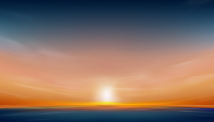 Wall Mural - sunset sky in yellow,blue color over sea beach in morning,panoramic sunrise sky,cloud background,vec
