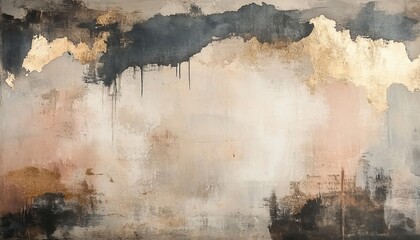 Poster - Elegant Abstract Beige and Gold Watercolor Painting with Soft Blurred Background and Bokeh Texture