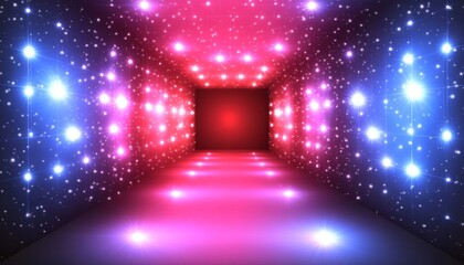Poster - Abstract Light Corridor Leading Path to Dimension Space, Shiny Future with Artificial Tunnel Portal