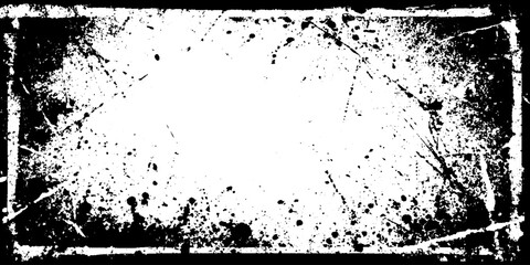 Poster - Grunge black and white square frame with textured corners for artistic design projects