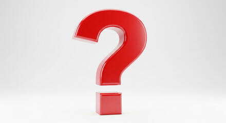 Fototapete - Red 3D question mark on white background, symbolizing inquiry, uncertainty, or need for information, suitable for FAQ pages or help sections
