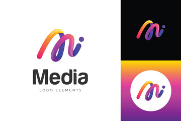 Aufkleber - Abstract letter m media digital logo icon design. motion graphic vector logo template. M logo in a smooth colorful gradient style