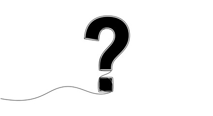 Fototapete - Black question mark illustration on white background, simple line art style, symbolizes inquiry, uncertainty, or question and answer concept Free space for text
