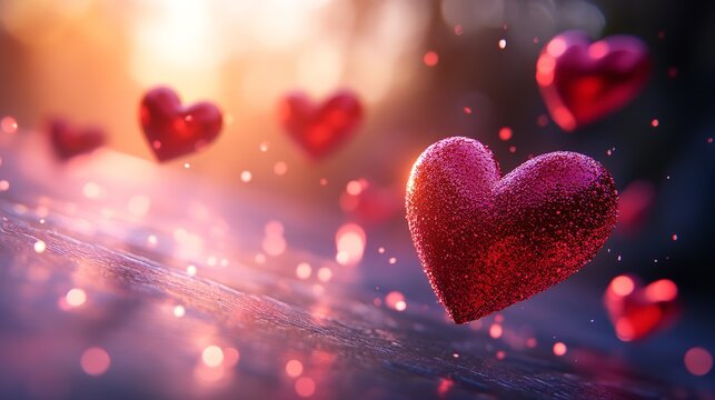 Poster of Banner Happy Valentine's Day. Valentine banner. Bokeh. Banner. Pink heart-shaped flowers with water drops on blurred background.