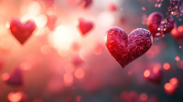 Poster of Banner Happy Valentine's Day. Valentine banner. Bokeh. Banner. Pink heart-shaped flowers with water drops on blurred background.