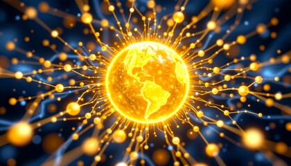 Poster - A glowing globe symbolizing the interconnectedness of the world, network technology, and global communications