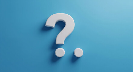 Fototapete - White question mark with two small circles on blue background, symbolizing inquiry, uncertainty, and the search for answers, ideal for FAQ pages or help sections