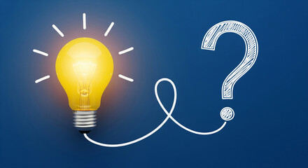 Poster - Illuminated lightbulb connected to a question mark, symbolizing problem-solving, idea generation, or finding answers, perfect for brainstorming or FAQ concepts