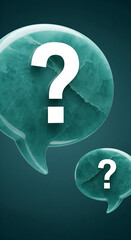 Fototapete - Teal textured speech bubbles with white question marks, suggesting inquiry, questioning, or FAQ concept, ideal for website or blog design