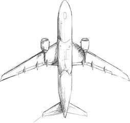 Poster - Detailed sketch of a commercial airplane top view