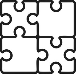 Leinwandbilder - Black and white outline of four connected puzzle pieces forming a square shape