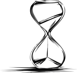 Poster - Black and white sketch of an hourglass with abstract shading on white