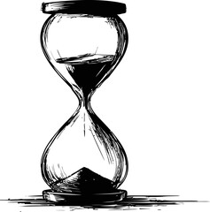 Poster - Monochrome illustration of an hourglass with flowing sand grains, time concept