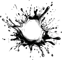 Poster - Black ink splash with chaotic droplets, abstract vector art
