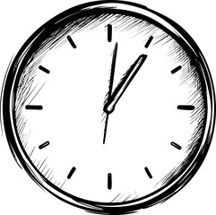 Poster - Hand-drawn clock showing five minutes past seven with abstract sketch style