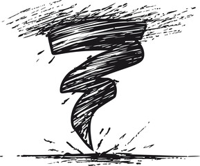 Poster - Black and white sketch of a tornado funnel with dynamic lines