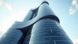© Thilina - Futuristic Skyscraper with Curved Glass Windows – Low-Angle 3D Architectural Rendering