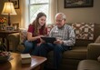 © boti1985 - Teenage Grandchild Patiently Teaching its Grandparent How to Use a Tablet on a Cozy Sofa