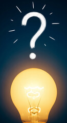Fototapete - Illuminated bulb below a painted question mark, symbolizing the quest for knowledge, ideas, or solutions, perfect for education or problem-solving concepts