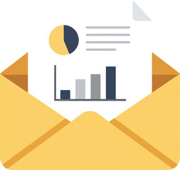 Aufkleber - an open yellow envelope displaying business charts and a document.