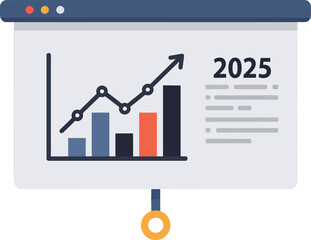 Aufkleber - a presentation slide showing a graph with rising trend and bars, with the year 2025 displayed.