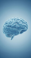 Poster - Wireframe model of human brain, blue tones, geometric design, showcasing intellect, knowledge, and neural network concepts