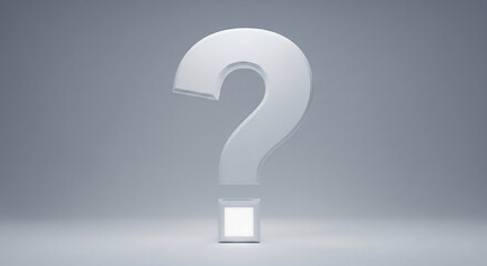 Fototapete - White question mark above illuminated square, gray background, concept of inquiry, problem solving, or seeking answers, mockup for text or advertisement