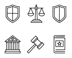 Poster - Simple outline icons illustrating legal and law symbols suitable for various design projects. law, legal, justice.