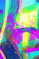 Wall Mural - acid paint texture in neon pink, blue, yellow with cyberpunk 90s style. iridescent, fluorescent, gli