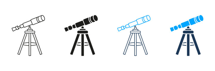 Aufkleber - Telescope On Tripod Line And Solid Icon Set. Astronomy Exploration And Stargazing Equipment Symbol Collection. Celestial Observation And Space Study Tools. Isolated Vector Illustration