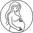 © Freemium A H R - Stylized pregnant woman embracing her belly in a circular outline silhouette isolated on transparent background
