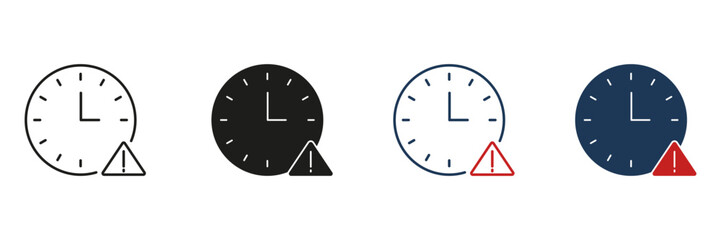 Fototapete - clock with warning triangle line and solid icon set. time management, deadline alert, and schedule w