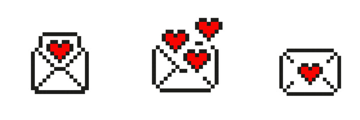 Fototapete - Pixel Art Love Letter Icon Set. Romantic Communication And Affection Symbol Collection. Envelopes With Hearts, Expressing Love And Emotion. Isolated Vector Illustration