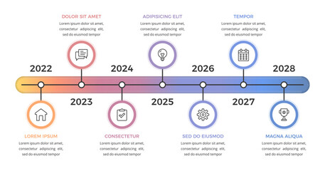 Poster - Timeline infographic template with seven years roadmap with colorful gradient line, vector eps10 illustration