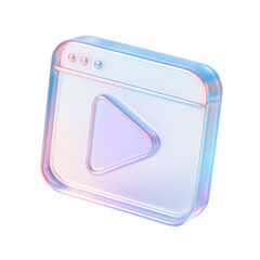 Poster - semitransparent crystal  3D Play Button Icon Design in Holographic Pastel Colors for Digital Interface and Multimedia Applications