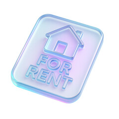 Poster - Translucent icon featuring house symbol and 'for rent' text, representing real estate and rental opportunities in a modern design