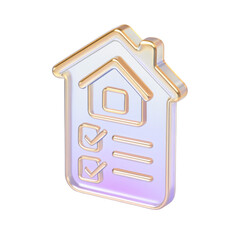 Poster - semitransparent crystal  Glossy house icon with checklist items displayed on isolated transparent background with glowing edges and pastel colors for digital concept design