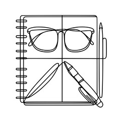 Aufkleber - Single line outline vector of notebook, pens, and glasses  