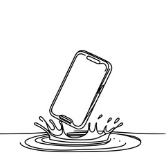 Poster - Smartphone falling into water with splash in outline vector style  
