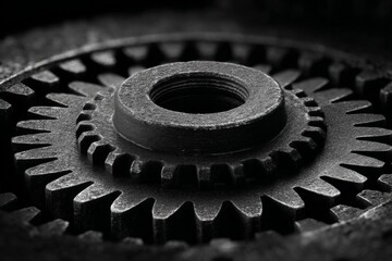 Poster - Close-up view of a detailed gear mechanism showcasing the intricate design of machinery components during industrial operation