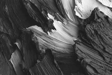 Leinwandbilder - Black and white textures created by thick paint strokes on canvas in an abstract style showcasing artistic expression