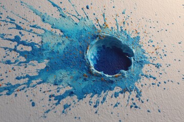 Leinwandbilder - Blue paint explosion on textured paper creates an artistic splash revealing a vibrant core