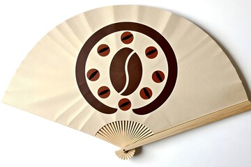 Poster - Hand fan featuring coffee bean design on a cream background creates warmth and simple elegance.