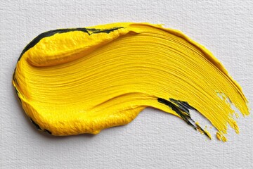 Leinwandbilder - Bright yellow paint stroke showcasing art materials in an studio setting during daylight hours