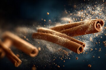Aufkleber - Cinnamon sticks create a flavorful explosion in a dramatic kitchen setting