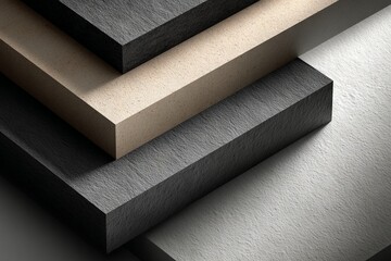 Leinwandbilder - Abstract composition of stacked sheets showcasing different materials and textures in minimalistic design