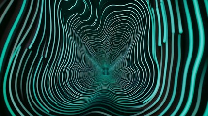 Poster - Abstract tunnel design with teal lines.