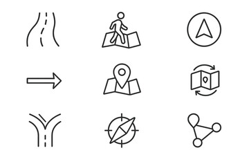 Poster - Navigation and map flat icon set. gps, location, compass, direction icons collection