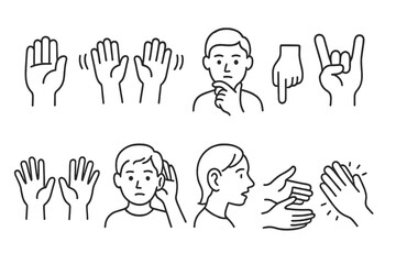 Poster - Sign language line icon set. communication, gesture icons in outline style